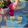 Set de table rayé rond turquoise 34 cm les 6