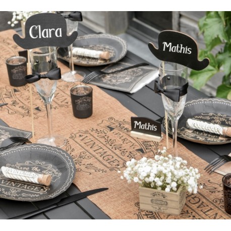 Chemin de table vintage kraft naturel et noir 3 M