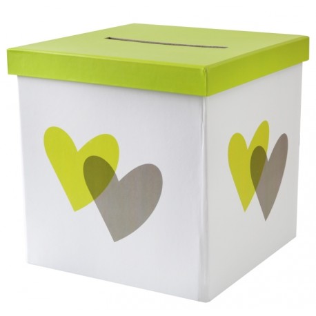 Tirelire coeur vert anis et gris carton 20 cm