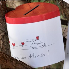 Tirelire coeur Vive les mariés carton 20 cm