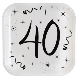 Assiette carton anniversaire 40 ans 23 cm les 10