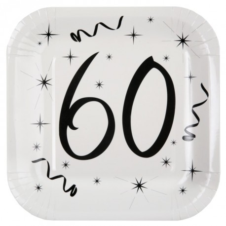 Assiette carton anniversaire 60 ans 23 cm les 10