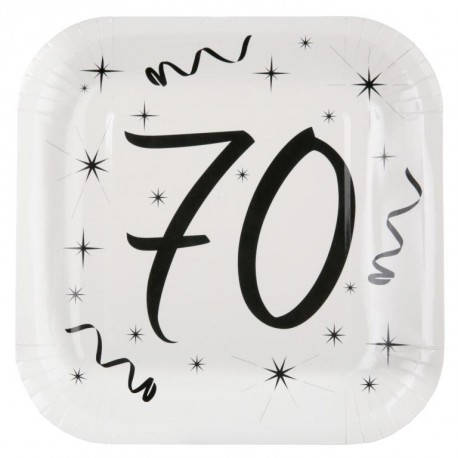 Assiette carton anniversaire 70 ans 23 cm les 10