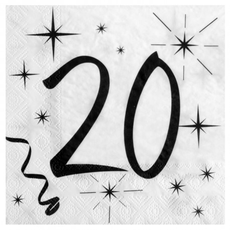 Serviette en papier anniversaire 20 ans les 20