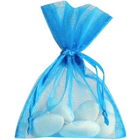 Grand sachet organdi turquoise les 6