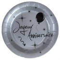 Assiettes carton anniversaire argent 22.5 cm les 10