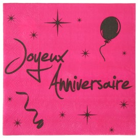 Serviette en papier anniversaire fuchsia les 20