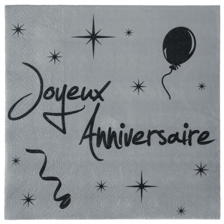 Serviette en papier anniversaire gris les 20