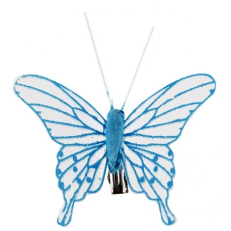 Papillon transparent turquoise sur pince les 4