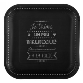 Assiette carton je t'aime noir 23 cm les 10