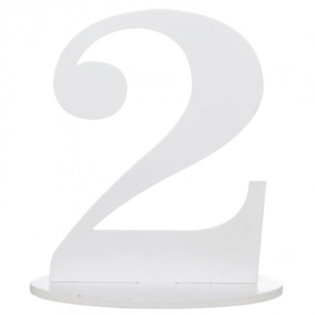 Numéro de table chiffre 2 blanc en bois 16 cm