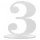Numéro de table chiffre 3 blanc en bois 16 cm