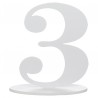 Numéro de table chiffre 3 blanc en bois 16 cm