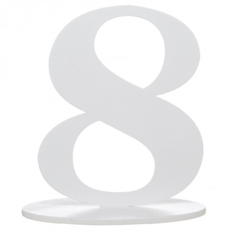 Numéro de table chiffre 8 blanc en bois 16 cm
