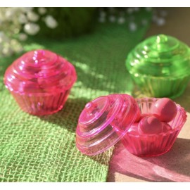 Boîtes à dragées cupcake fuchsia transparent 5 cm les 4