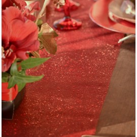 Chemin de table tulle pailleté rouge 5 M