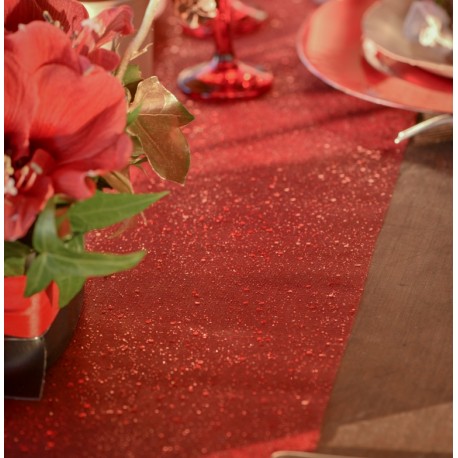 Chemin de table tulle pailleté rouge