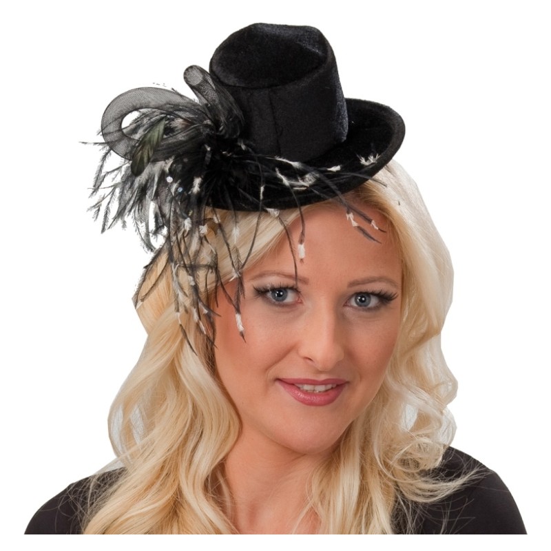 Mini Chapeau Haut De Forme Gothique Lolita – Pince à Cheveux Avec Tulle, Plumes, Dentelle, Pour Cosplay, Fête, Mariage