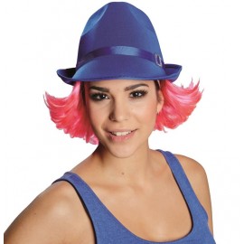 Chapeau borsalino bleu avec cheveux roses adulte