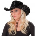 Chapeau cowboy noir sequin argent adulte