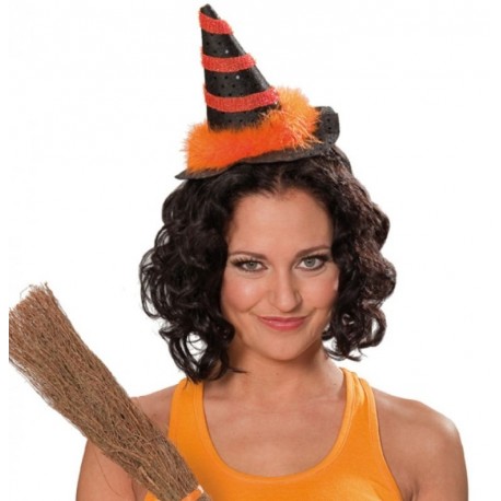 Mini chapeau sorcière noir orange femme