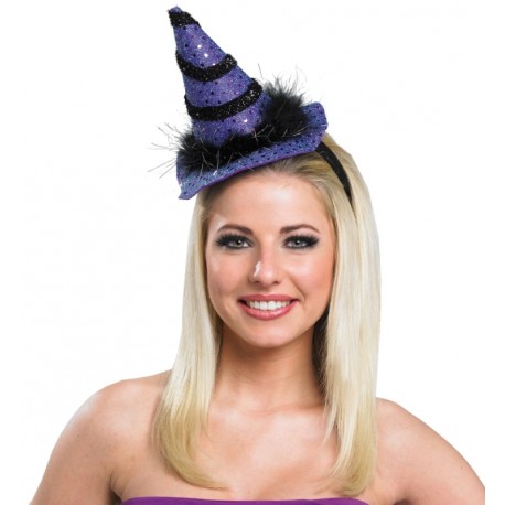 Mini chapeau sorcière violet noir femme