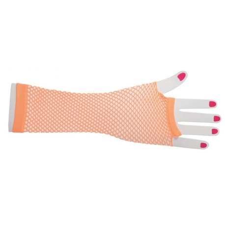 Mitaines résille fluo orange longues femme