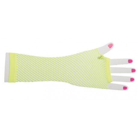 Mitaines résille fluo jaune longues femme