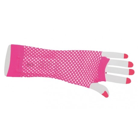 Mitaines résille fluo rose longues femme