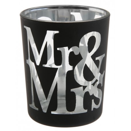 Photophore mariage Mr & Mrs en verre noir les 12