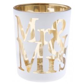 Photophores mariage Mr & Mrs en verre blanc les 12