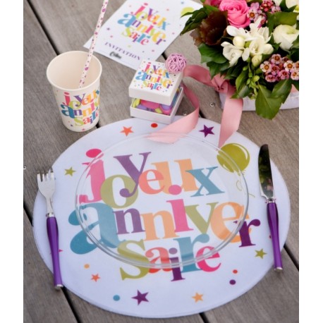 Set de table joyeux anniversaire rond 34 cm les 6