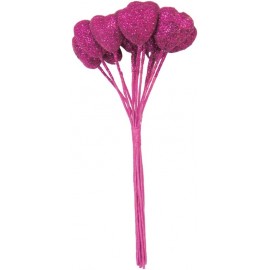 Coeur fuchsia pailleté sur tige les 12