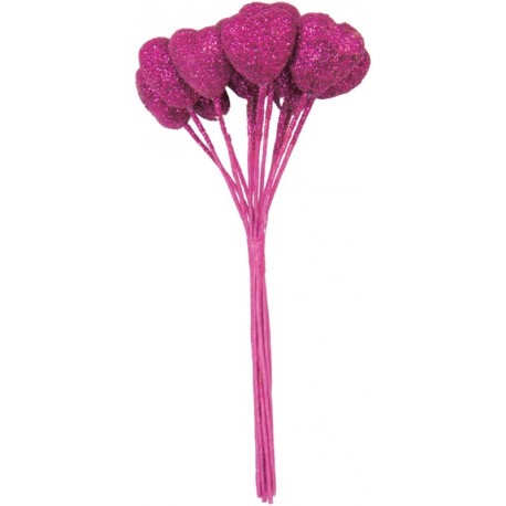 Coeur fuchsia pailleté sur tige les 12