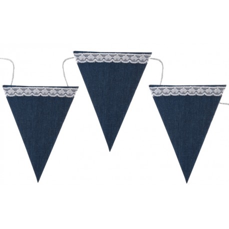 Guirlande fanion bleu jean en coton 237 cm