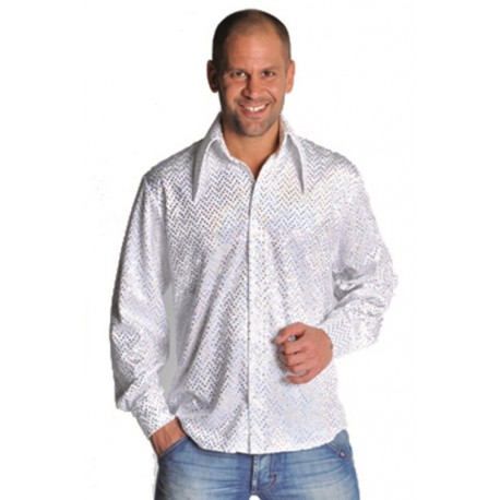 Déguisement Chemise Disco Blanche à Paillettes Homme Déguisement Disco