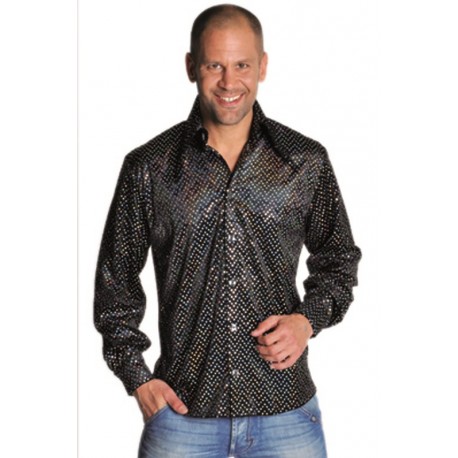 Déguisement chemise disco noire à paillettes homme luxe