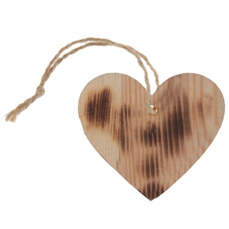 Etiquette coeur en bois brûlé avec cordon les 4