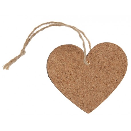 Etiquette coeur en bois liège avec cordon les 4