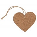 Etiquettes coeur en bois liège avec cordon les 4