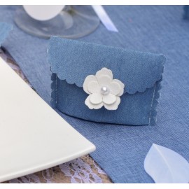 Pochette à dragées coton jean bleu clair les 4