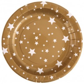 Assiette carton or étoiles blanches 22.5 cm les 10