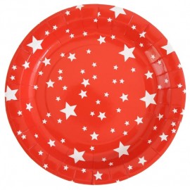 Assiette carton rouge étoiles blanches 22.5 cm les 10