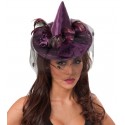 Mini Chapeau Sorcière Violet femme avec Voilette luxe