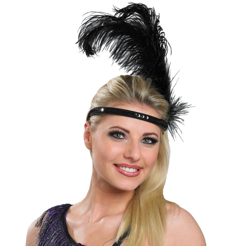 Bandeau Charleston noir à plumes et sequin femme Coiffe Charleston