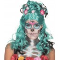 Perruque Dia de los muertos bleue turquoise femme