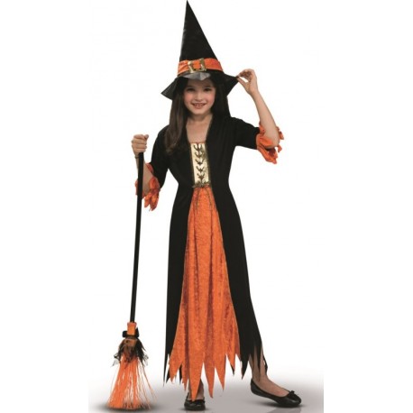 Déguisement sorcière noir orange fille Halloween
