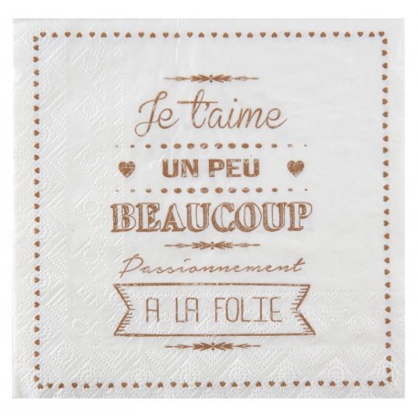 Serviette de table je t'aime blanche papier les 20