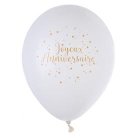 Ballon Joyeux anniversaire blanc et or 23 cm les 8