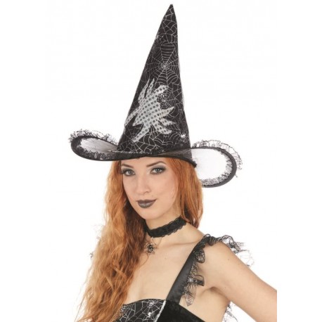 Chapeau sorcière noir femme avec araignée Halloween